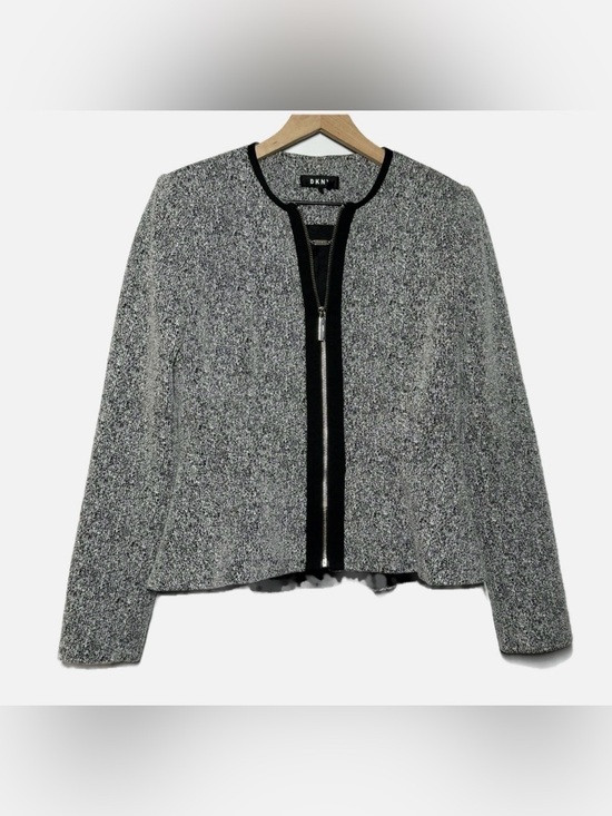 Dkny Jackets & Blazers - DKNY Gray Tweed Zip-Front Blazer with Black Trim